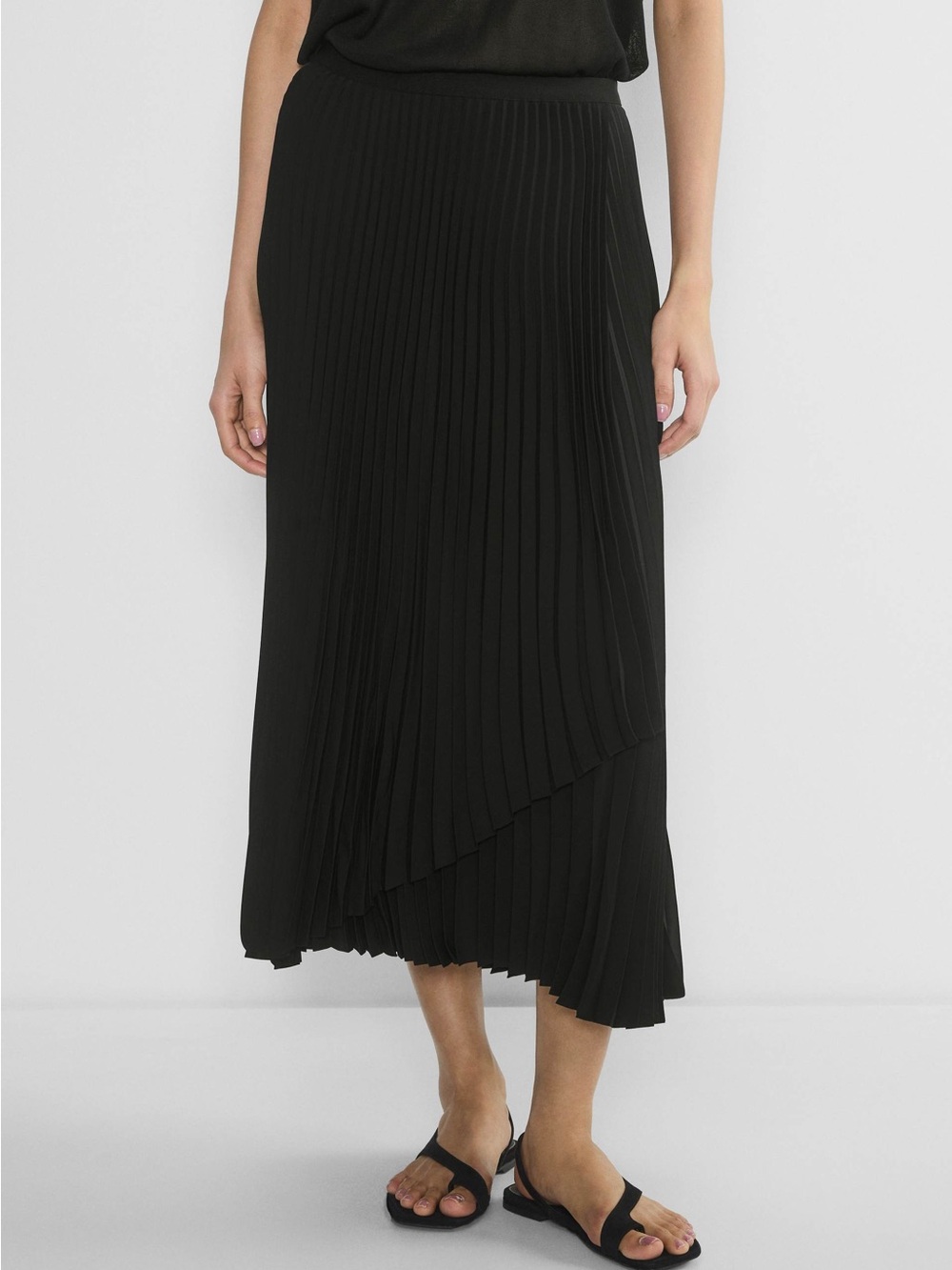 Aritzia Babaton Black Asymmetrical Pleated Midi Skirt